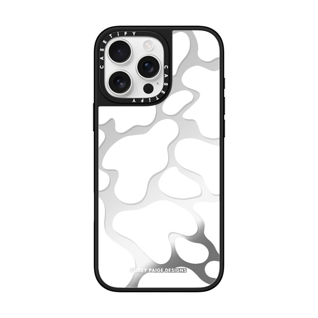 Corey Paige Designs x CASETiFY iPhone 16 Pro Max Case Cow,Animal Silver on Black ミラーケース MagSafe対応 White Cow Print by Corey Paige Designs Father's Day Corey Paige Designs x CASETiFY iPhone 16 Pro Max Case Cow,Animal Silver on Black ミラーケース MagSafe対応 White Cow Print by Corey Paige Designs Father's Day
