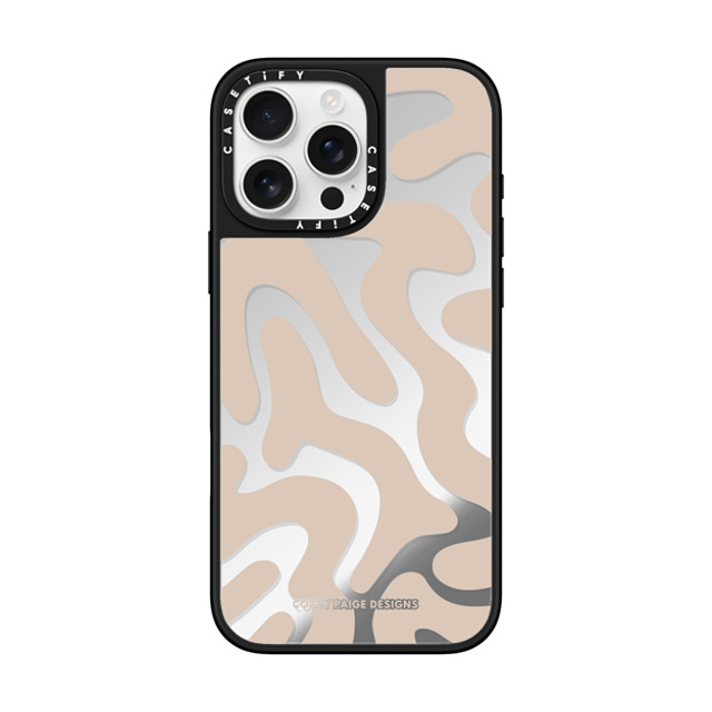 Corey Paige Designs x CASETiFY iPhone 16 Pro Max ケース Silver on Black ミラーケース MagSafe対応 Tan Abstract Shapes by Corey Paige Designs