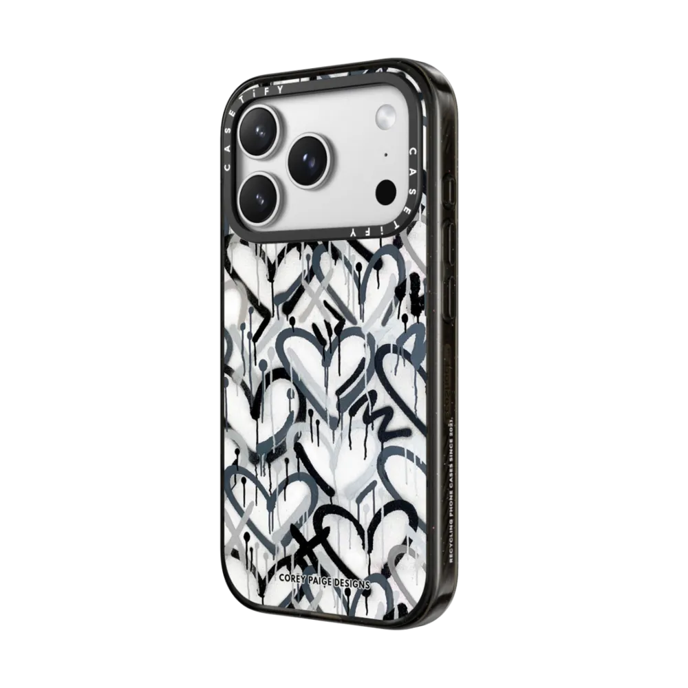 Bounce iPhone 17 Pro Max Case MagSafe Compatible - Monochrome Graffiti Hearts by Corey Paige Designs