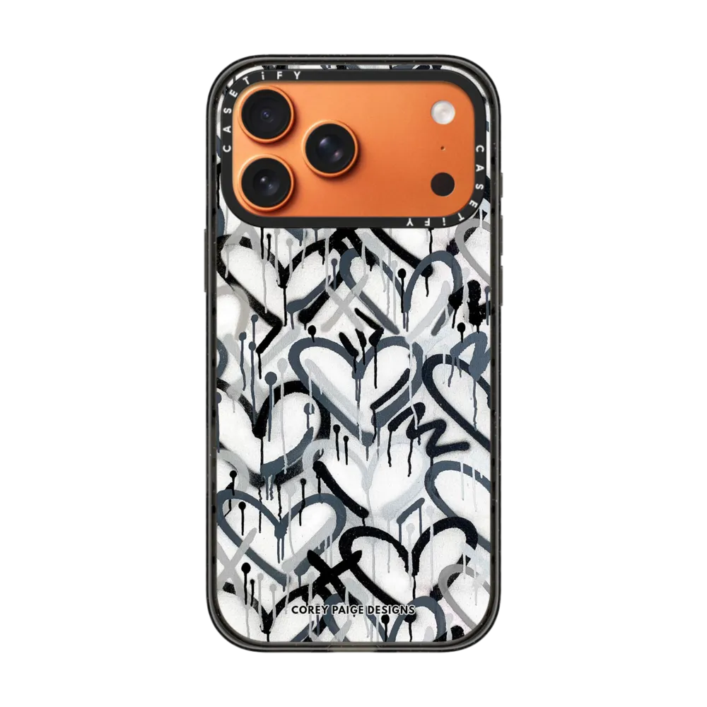 Bounce iPhone 17 Pro Max Case MagSafe Compatible - Monochrome Graffiti Hearts by Corey Paige Designs