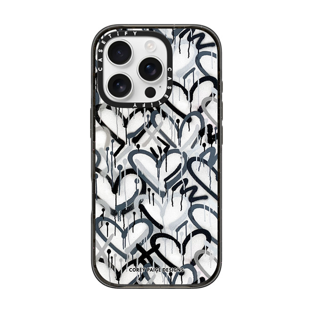 Corey Paige Designs x CASETiFY iPhone 16 Pro ケース ブラック インパクトケース MagSafe対応 Monochrome Graffiti Hearts by Corey Paige Designs