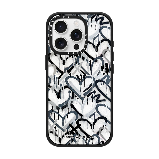 Corey Paige Designs x CASETiFY iPhone 16 Pro ケース マットブラック インパクトケース MagSafe対応 Monochrome Graffiti Hearts by Corey Paige Designs