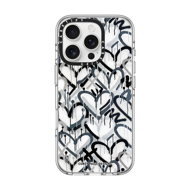 Corey Paige Designs x CASETiFY iPhone 16 Pro ケース クリア クリア ケース MagSafe対応 Monochrome Graffiti Hearts by Corey Paige Designs