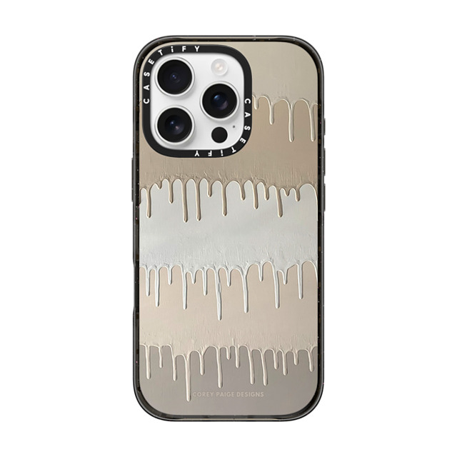 Corey Paige Designs x CASETiFY iPhone 16 Pro ケース ブラック インパクトケース MagSafe対応 Tan Painted Drips by Corey Paige Designs