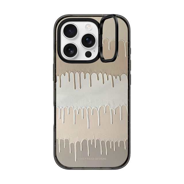 Corey Paige Designs x CASETiFY iPhone 16 Pro ケース ブラック インパクトリングスタンドケース MagSafe対応 Tan Painted Drips by Corey Paige Designs