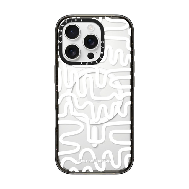 Corey Paige Designs x CASETiFY iPhone 16 Pro ケース ブラック インパクトケース MagSafe対応 White Line Art by Corey Paige Designs