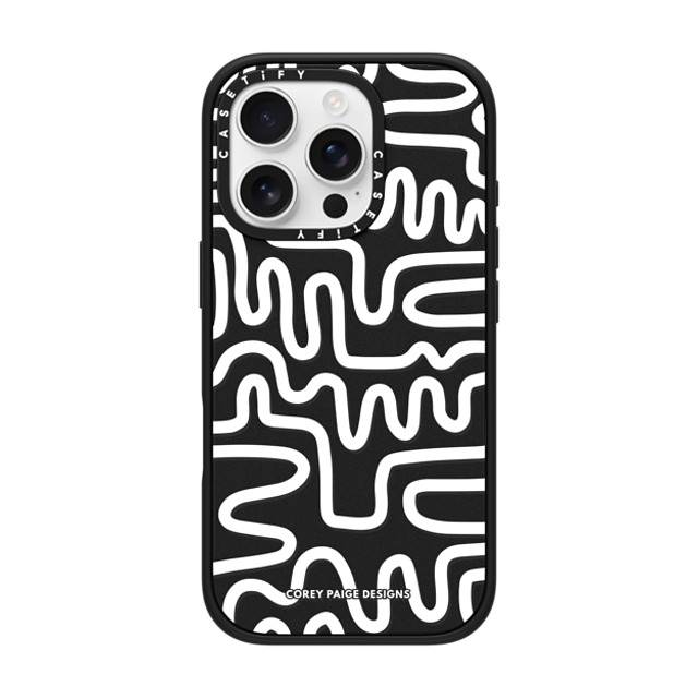 Corey Paige Designs x CASETiFY iPhone 16 Pro ケース マットブラック インパクトケース MagSafe対応 White Line Art by Corey Paige Designs