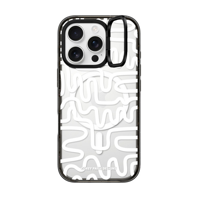 Corey Paige Designs x CASETiFY iPhone 16 Pro ケース ブラック インパクトリングスタンドケース MagSafe対応 White Line Art by Corey Paige Designs