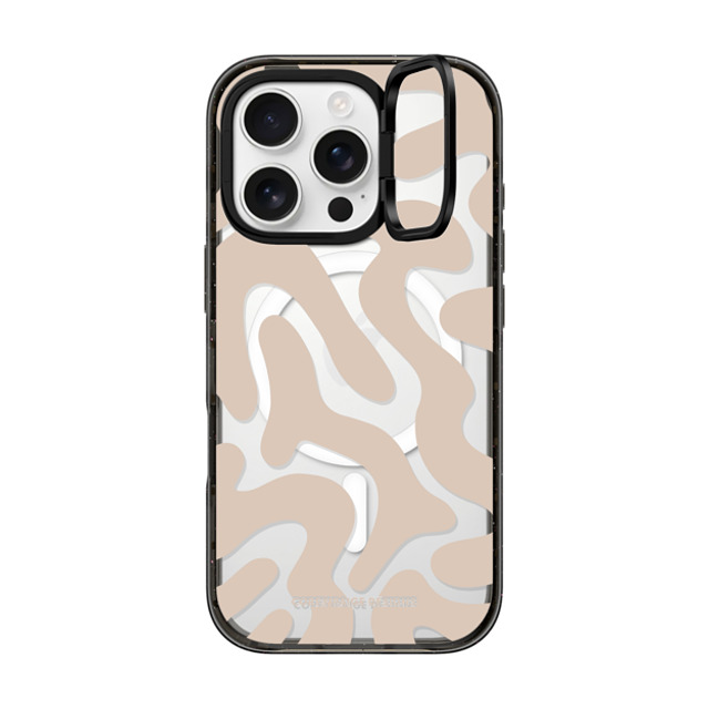 Corey Paige Designs x CASETiFY iPhone 16 Pro ケース ブラック インパクトリングスタンドケース MagSafe対応 Tan Abstract Shapes by Corey Paige Designs