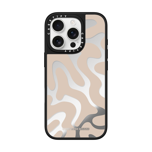 Corey Paige Designs x CASETiFY iPhone 16 Pro ケース Silver on Black ミラーケース MagSafe対応 Tan Abstract Shapes by Corey Paige Designs