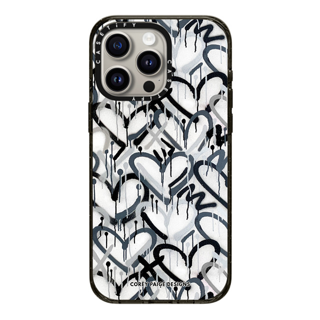 Corey Paige Designs x CASETiFY iPhone 15 Pro Max ケース ブラック インパクトケース Monochrome Graffiti Hearts by Corey Paige Designs