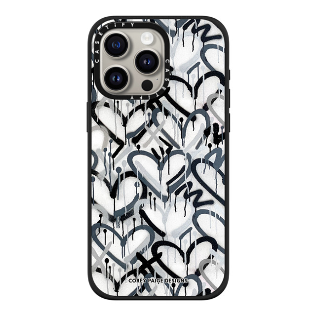 Corey Paige Designs x CASETiFY iPhone 15 Pro Max ケース マットブラック インパクトケース MagSafe対応 Monochrome Graffiti Hearts by Corey Paige Designs