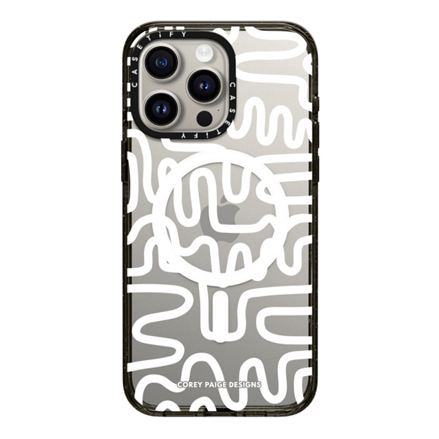 Corey Paige Designs x CASETiFY iPhone 15 Pro Max ケース ブラック インパクトケース MagSafe対応 White Line Art by Corey Paige Designs