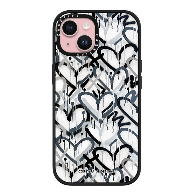 Corey Paige Designs x CASETiFY iPhone 15 ケース マットブラック インパクトケース MagSafe対応 Monochrome Graffiti Hearts by Corey Paige Designs