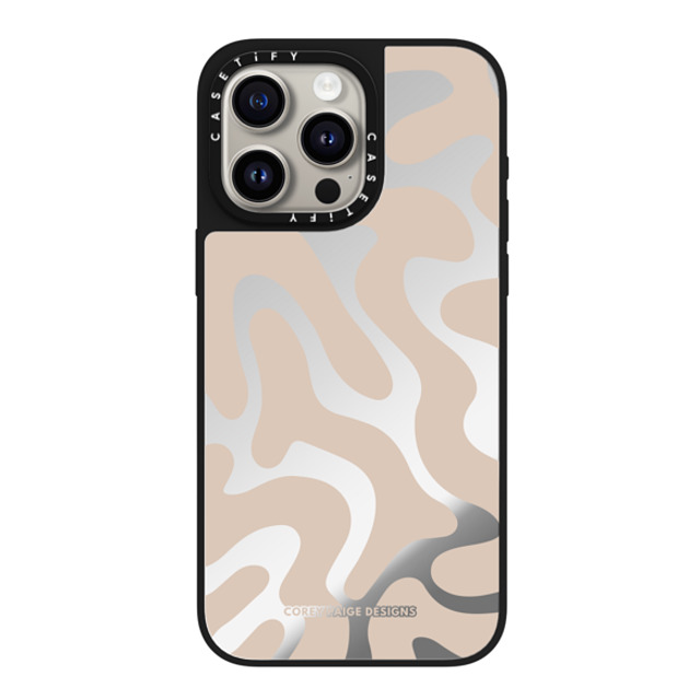 Corey Paige Designs x CASETiFY iPhone 15 Pro Max ケース Silver on Black ミラーケース MagSafe対応 Tan Abstract Shapes by Corey Paige Designs