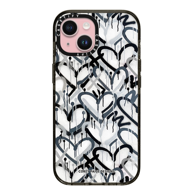 Corey Paige Designs x CASETiFY iPhone 15 ケース ブラック インパクトケース Monochrome Graffiti Hearts by Corey Paige Designs