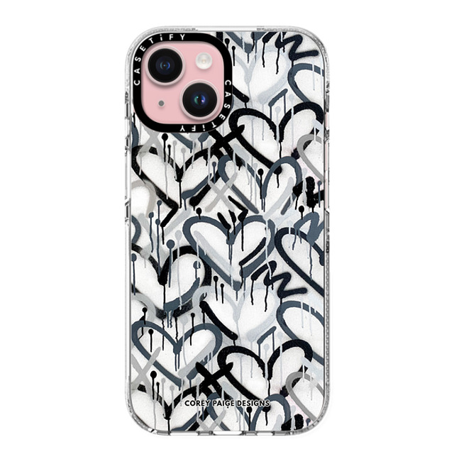 Corey Paige Designs x CASETiFY iPhone 15 ケース クリア クリア ケース MagSafe対応 Monochrome Graffiti Hearts by Corey Paige Designs