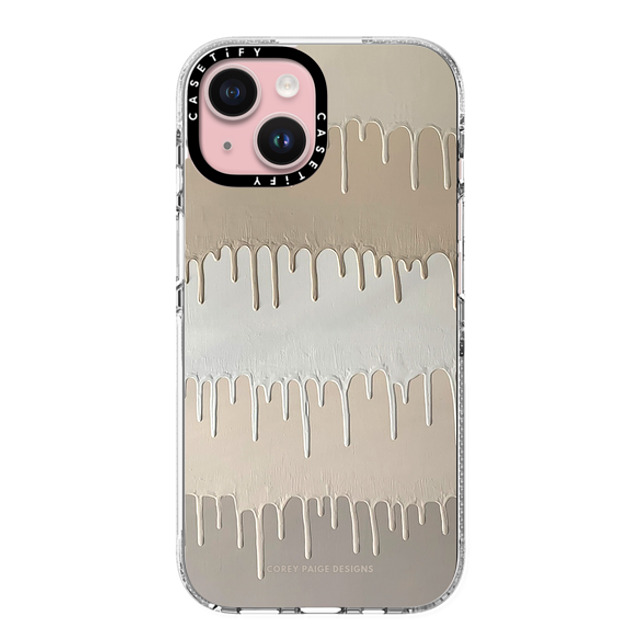 Corey Paige Designs x CASETiFY iPhone 15 ケース クリア クリア ケース MagSafe対応 Tan Painted Drips by Corey Paige Designs