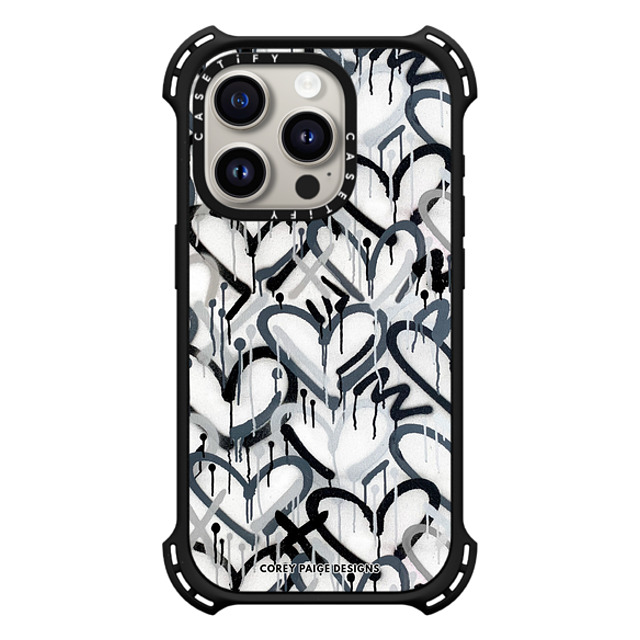 Corey Paige Designs x CASETiFY iPhone 15 Pro ケース マットブラック バウンスケース Monochrome Graffiti Hearts by Corey Paige Designs