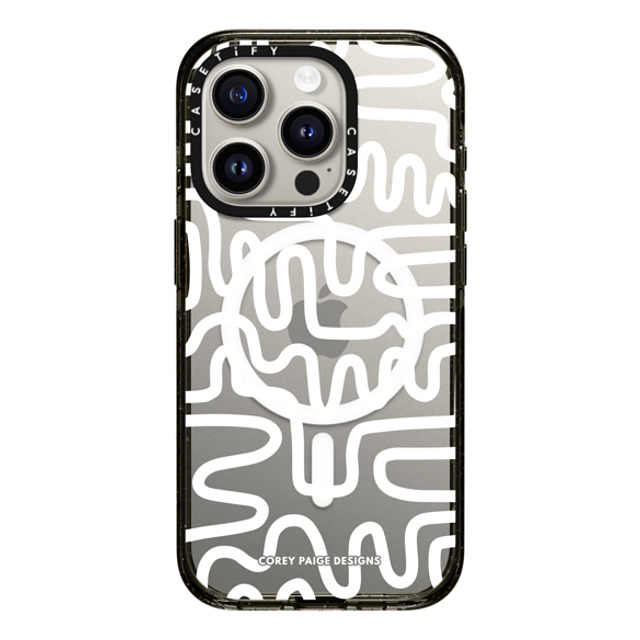 Corey Paige Designs x CASETiFY iPhone 15 Pro ケース ブラック インパクトケース MagSafe対応 White Line Art by Corey Paige Designs