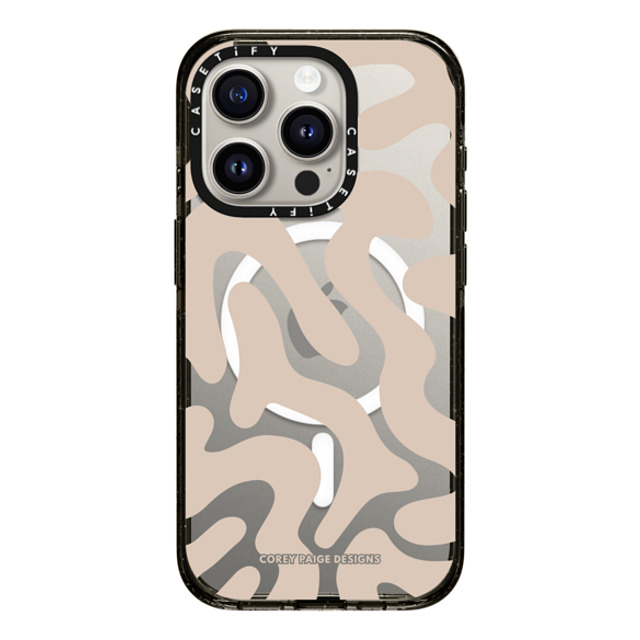 Corey Paige Designs x CASETiFY iPhone 15 Pro ケース ブラック インパクトケース MagSafe対応 Tan Abstract Shapes by Corey Paige Designs