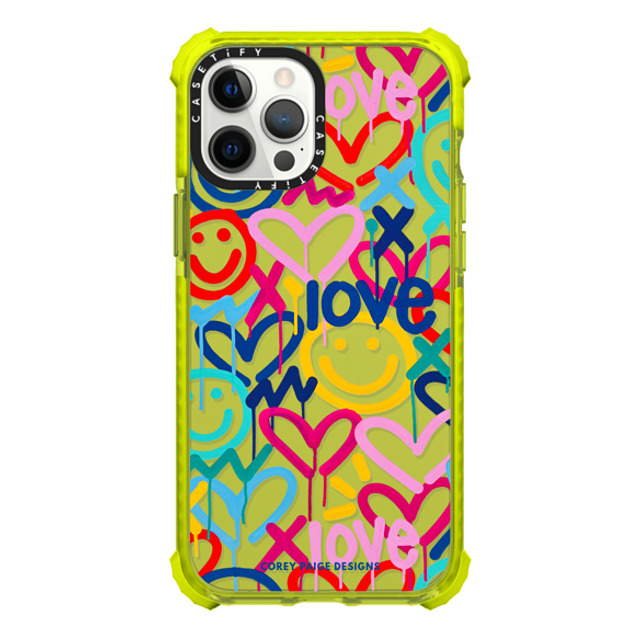 Corey Paige Designs x CASETiFY iPhone 12 Pro Max ケース ネオン イエロー ウルトラインパクトケース Drippy Hearts & Happiness by Corey Paige Designs