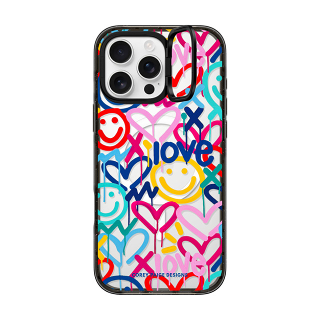 Corey Paige Designs x CASETiFY iPhone 16 Pro Max ケース ブラック インパクトリングスタンドケース MagSafe対応 Drippy Hearts & Happiness by Corey Paige Designs