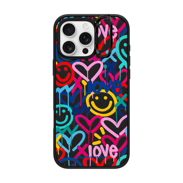 Corey Paige Designs x CASETiFY iPhone 16 Pro Max ケース マットブラック インパクトリングスタンドケース MagSafe対応 Drippy Hearts & Happiness by Corey Paige Designs