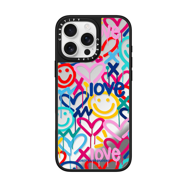 Corey Paige Designs x CASETiFY iPhone 16 Pro Max ケース Silver on Black ミラーケース MagSafe対応 Drippy Hearts & Happiness by Corey Paige Designs