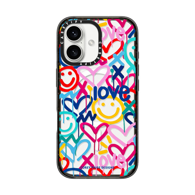 Corey Paige Designs x CASETiFY iPhone 16 ケース ブラック インパクトケース MagSafe対応 Drippy Hearts & Happiness by Corey Paige Designs