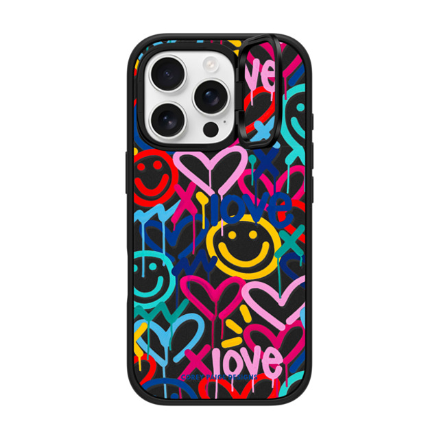 Corey Paige Designs x CASETiFY iPhone 16 Pro ケース マットブラック インパクトリングスタンドケース MagSafe対応 Drippy Hearts & Happiness by Corey Paige Designs