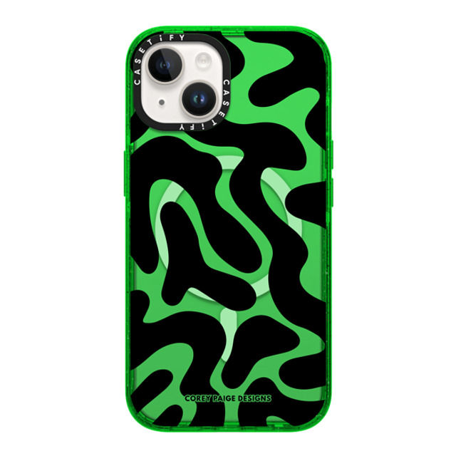 Corey Paige Designs x CASETiFY iPhone 14 ケース グリーン インパクトケース MagSafe対応 Black Abstract Shapes by Corey Paige Designs