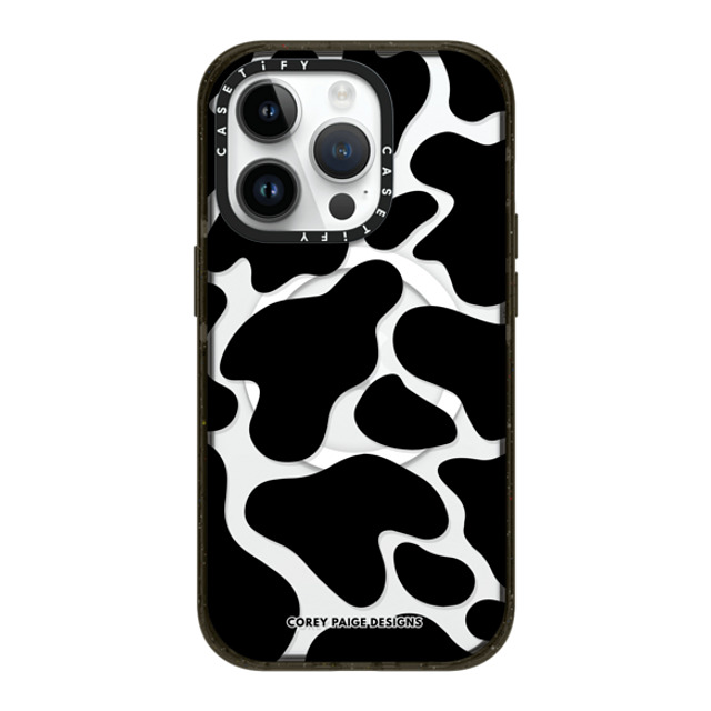 Corey Paige Designs x CASETiFY iPhone 14 Pro ケース ブラック インパクトケース MagSafe対応 Black Cow Print by Corey Paige Designs