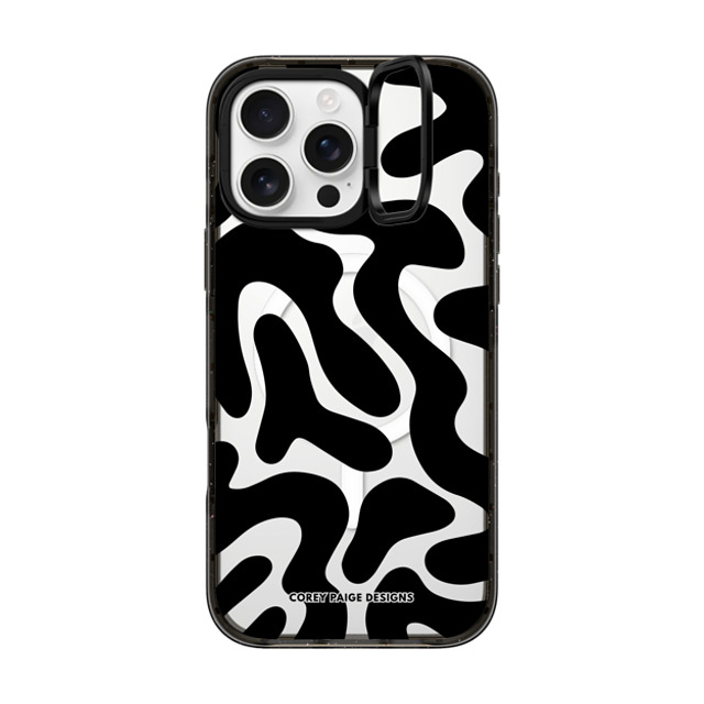 Corey Paige Designs x CASETiFY iPhone 16 Pro Max ケース ブラック インパクトリングスタンドケース MagSafe対応 Black Abstract Shapes by Corey Paige Designs