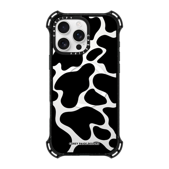 Corey Paige Designs x CASETiFY iPhone 16 Pro Max ケース ブラック バウンスケース Black Cow Print by Corey Paige Designs