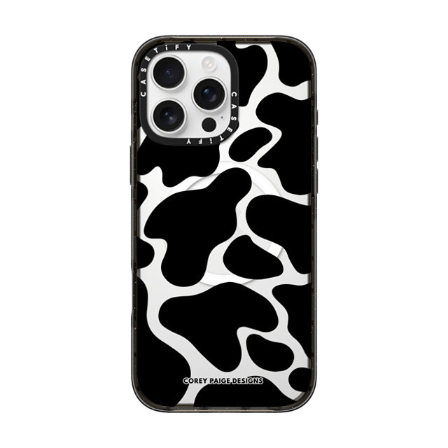 Corey Paige Designs x CASETiFY iPhone 16 Pro Max ケース ブラック インパクトケース MagSafe対応 Black Cow Print by Corey Paige Designs