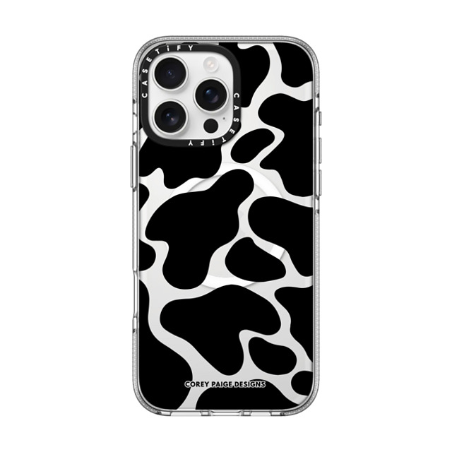 Corey Paige Designs x CASETiFY iPhone 16 Pro Max ケース クリア クリア ケース MagSafe対応 Black Cow Print by Corey Paige Designs