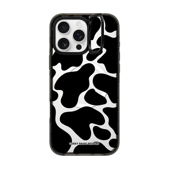 Corey Paige Designs x CASETiFY iPhone 16 Pro Max ケース ブラック インパクトリングスタンドケース MagSafe対応 Black Cow Print by Corey Paige Designs