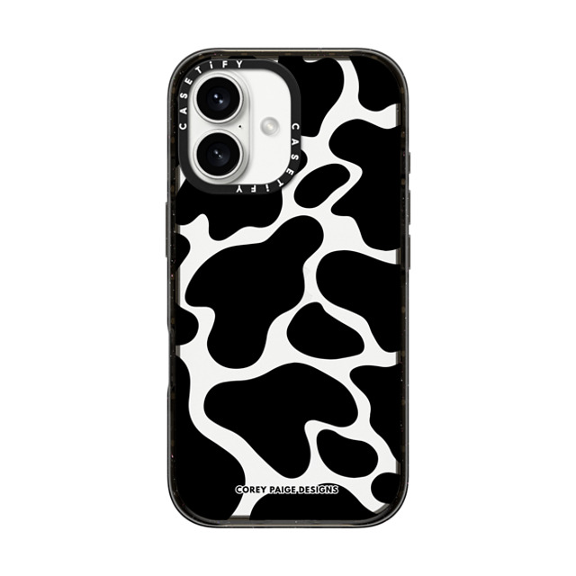 Corey Paige Designs x CASETiFY iPhone 16 ケース ブラック インパクトケース Black Cow Print by Corey Paige Designs