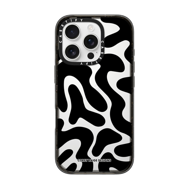 Corey Paige Designs x CASETiFY iPhone 16 Pro ケース ブラック インパクトケース Black Abstract Shapes by Corey Paige Designs