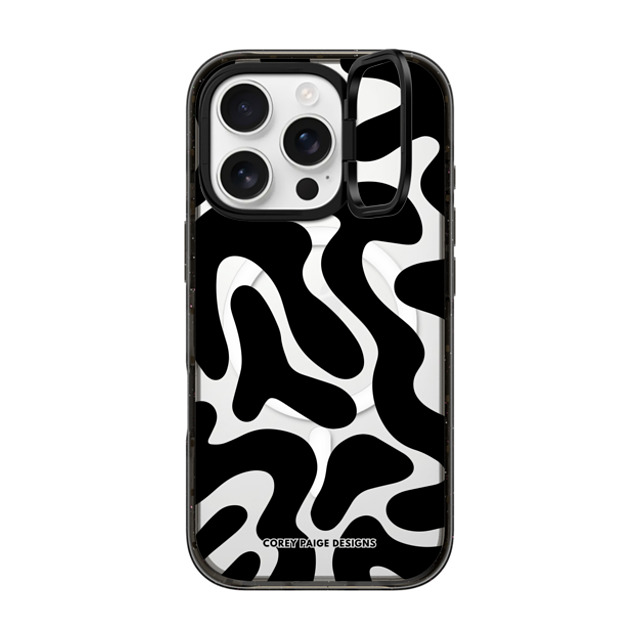 Corey Paige Designs x CASETiFY iPhone 16 Pro ケース ブラック インパクトリングスタンドケース MagSafe対応 Black Abstract Shapes by Corey Paige Designs