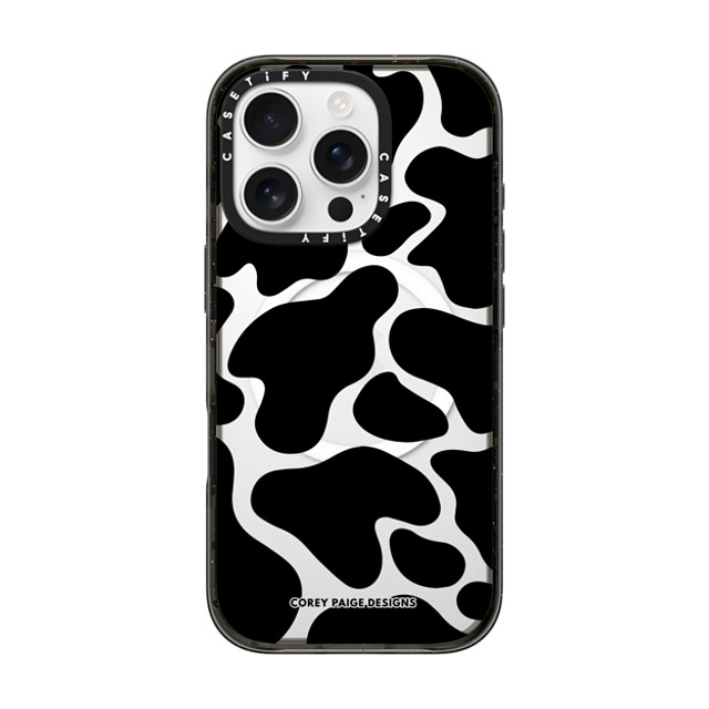 Corey Paige Designs x CASETiFY iPhone 16 Pro ケース ブラック インパクトケース MagSafe対応 Black Cow Print by Corey Paige Designs