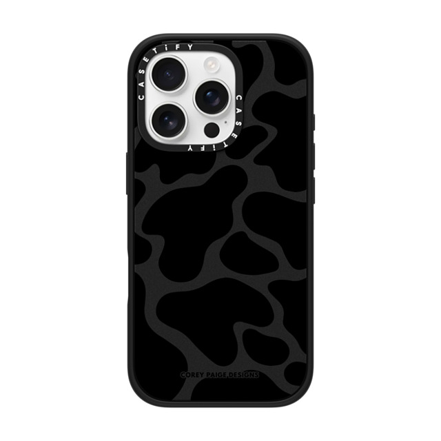 Corey Paige Designs x CASETiFY iPhone 16 Pro ケース マットブラック インパクトケース Black Cow Print by Corey Paige Designs