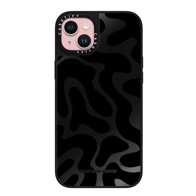 Corey Paige Designs x CASETiFY iPhone 15 Plus ケース Black on Black ミラーケース MagSafe対応 Black Abstract Shapes by Corey Paige Designs