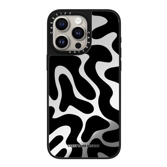 Corey Paige Designs x CASETiFY iPhone 15 Pro Max ケース Silver on Black ミラーケース MagSafe対応 Black Abstract Shapes by Corey Paige Designs