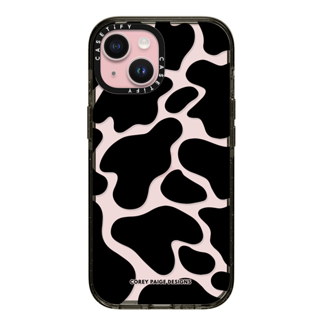 Corey Paige Designs x CASETiFY iPhone 15 ケース ブラック インパクトケース Black Cow Print by Corey Paige Designs