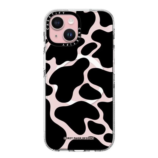 Corey Paige Designs x CASETiFY iPhone 15 ケース クリア クリア ケース MagSafe対応 Black Cow Print by Corey Paige Designs