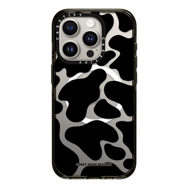 Corey Paige Designs x CASETiFY iPhone 15 Pro ケース ブラック インパクトケース MagSafe対応 Black Cow Print by Corey Paige Designs