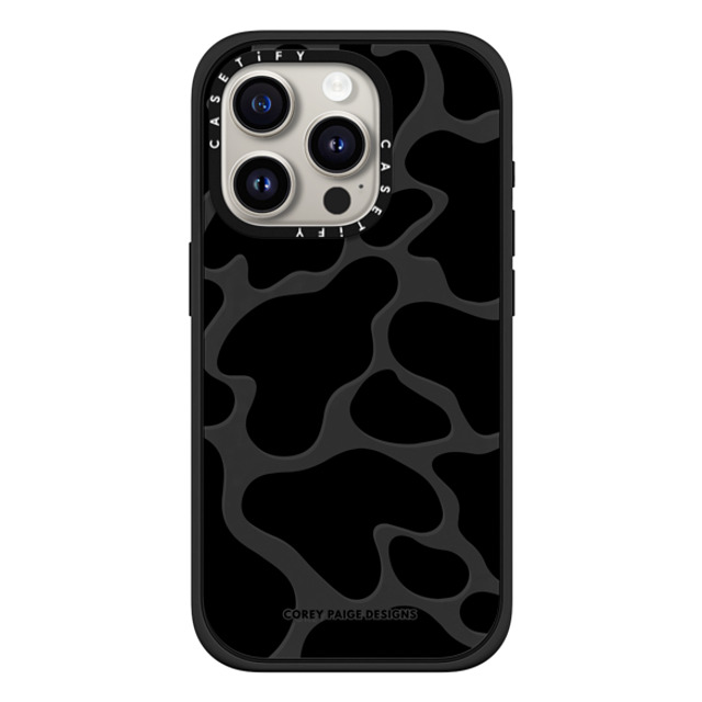 Corey Paige Designs x CASETiFY iPhone 15 Pro ケース マットブラック インパクトケース MagSafe対応 Black Cow Print by Corey Paige Designs