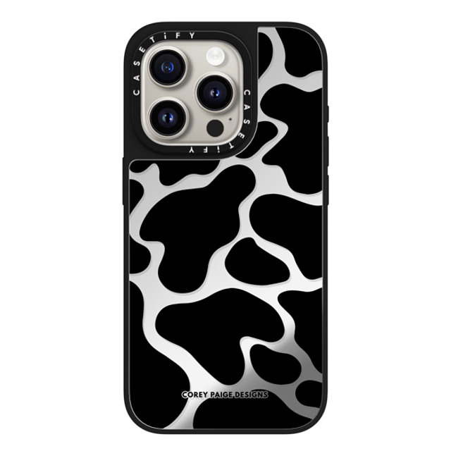 Corey Paige Designs x CASETiFY iPhone 15 Pro Case Silver on Black ミラーケース MagSafe対応 Black Cow Print by Corey Paige Designs Corey Paige Designs x CASETiFY iPhone 15 Pro Case Silver on Black ミラーケース MagSafe対応 Black Cow Print by Corey Paige Designs